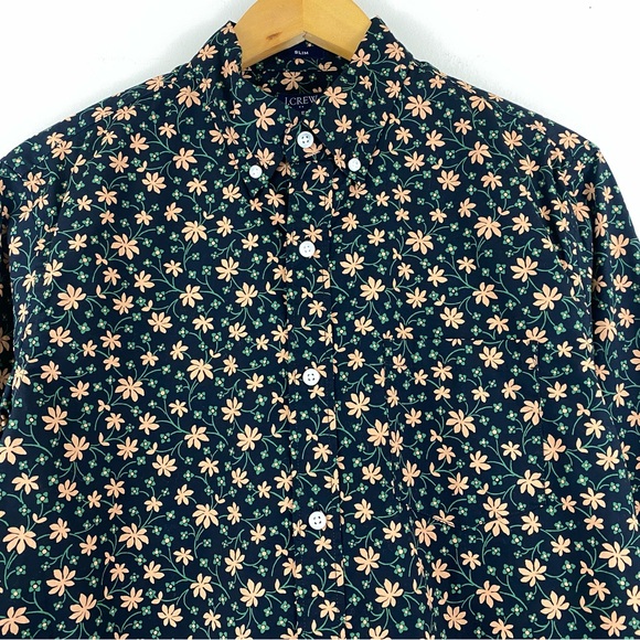 J. Crew Mens Slim Flex Orange Floral Print Long Sleeve Button Up Shirt Sz M NWT - Picture 3 of 7